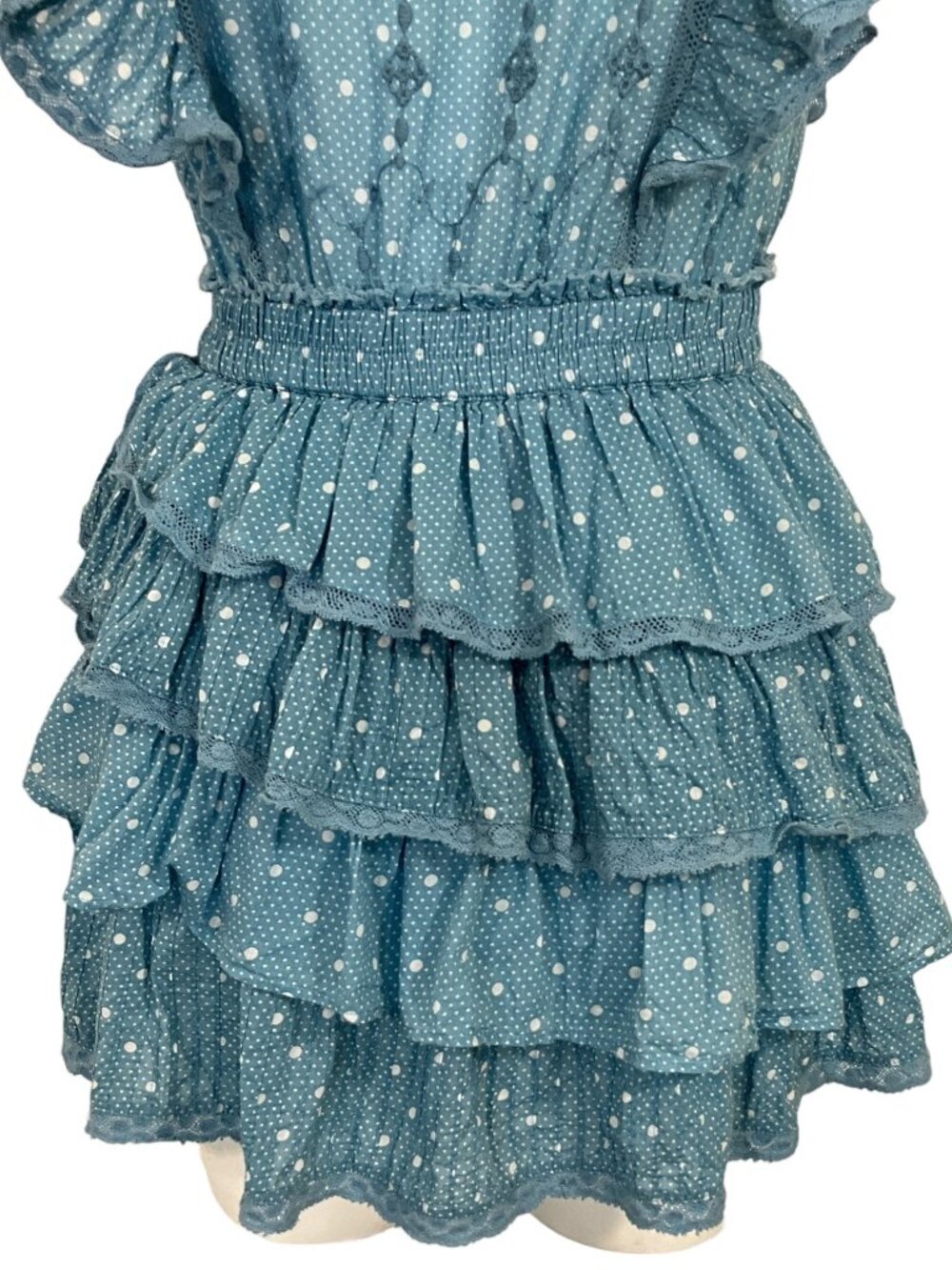 LoveShackFancy Corelli Dress P 00 Blue Bonnet Mini Ruffle Tiered - Picture 13 of 16